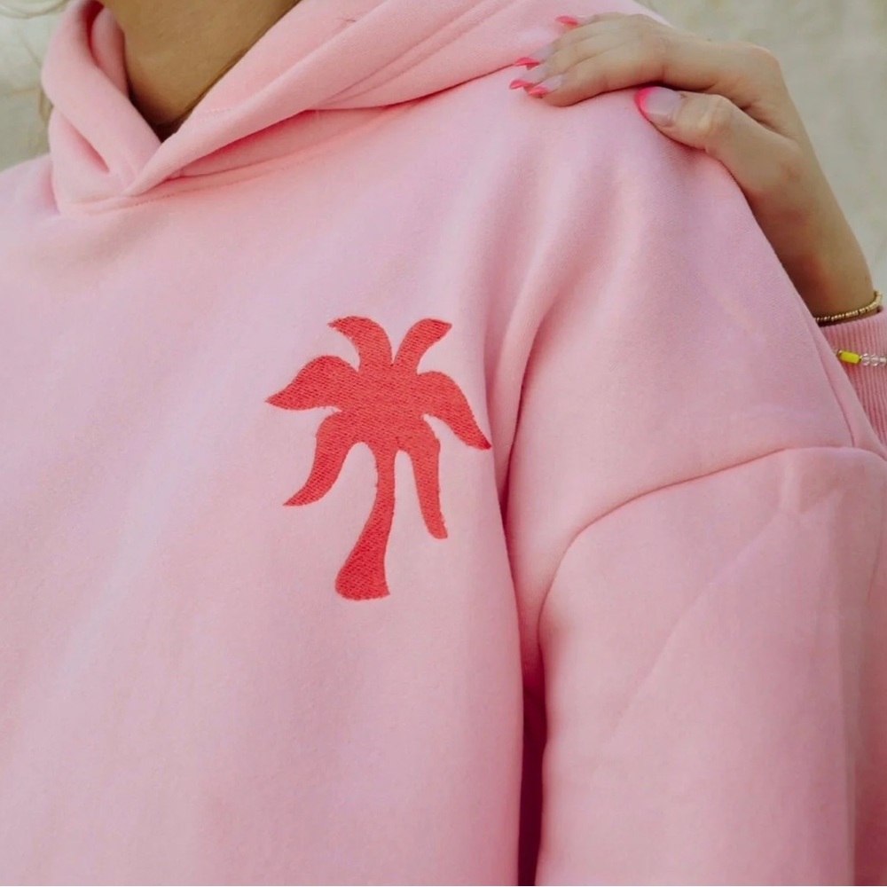 Pink Hoodie with Red Palm Design